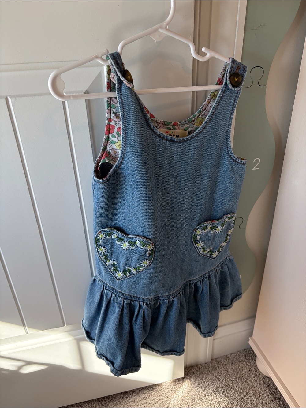 Mini Boden Denim Heart Pocket Jumper Dress - Blue